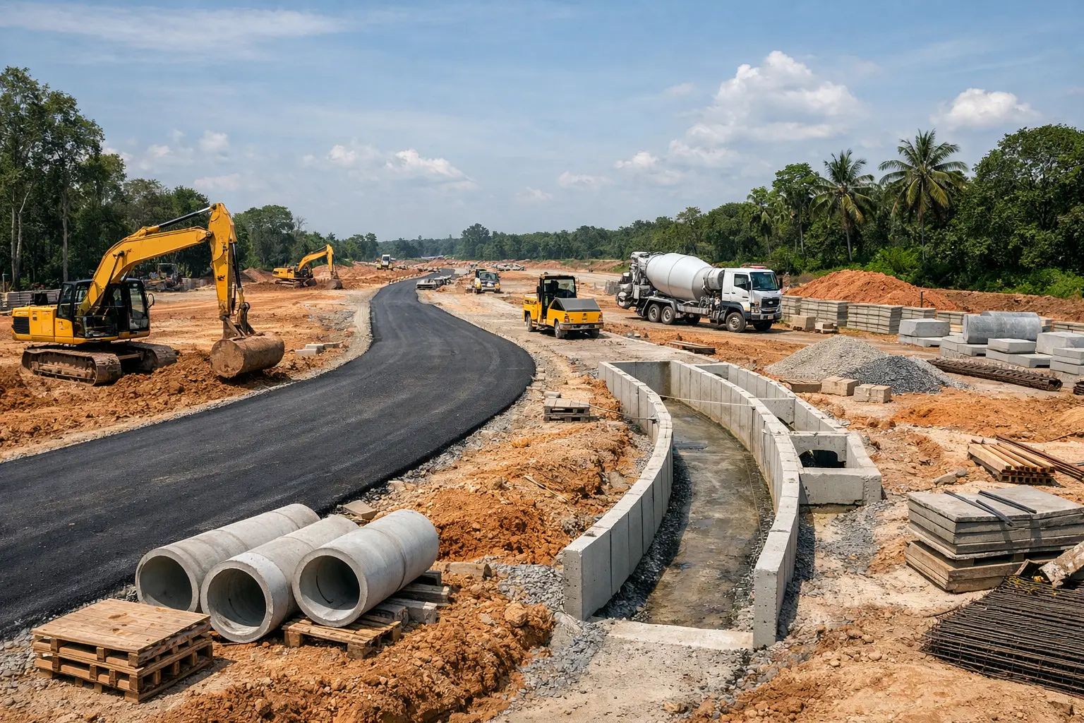 Heavy machinery working on a civil infrastructure construction project